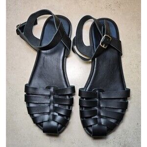 Christina Christi Black Leather Fisherman Gladiator Sandals Womens EU 38 Greece